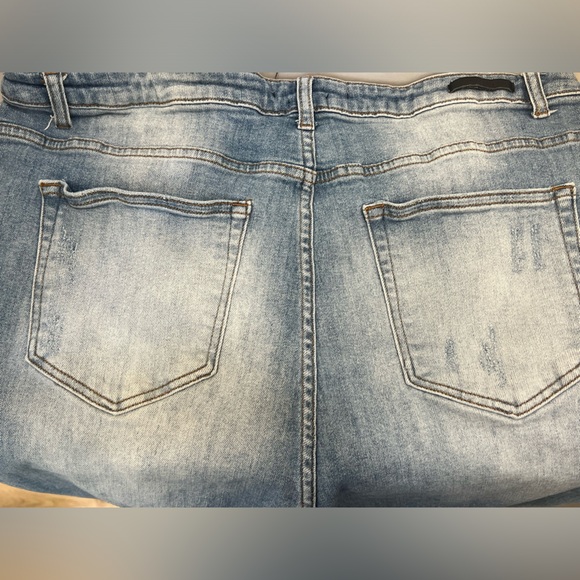 Distressed, Stretchy Light Blue, Torn Jeans - Picture 2 of 4